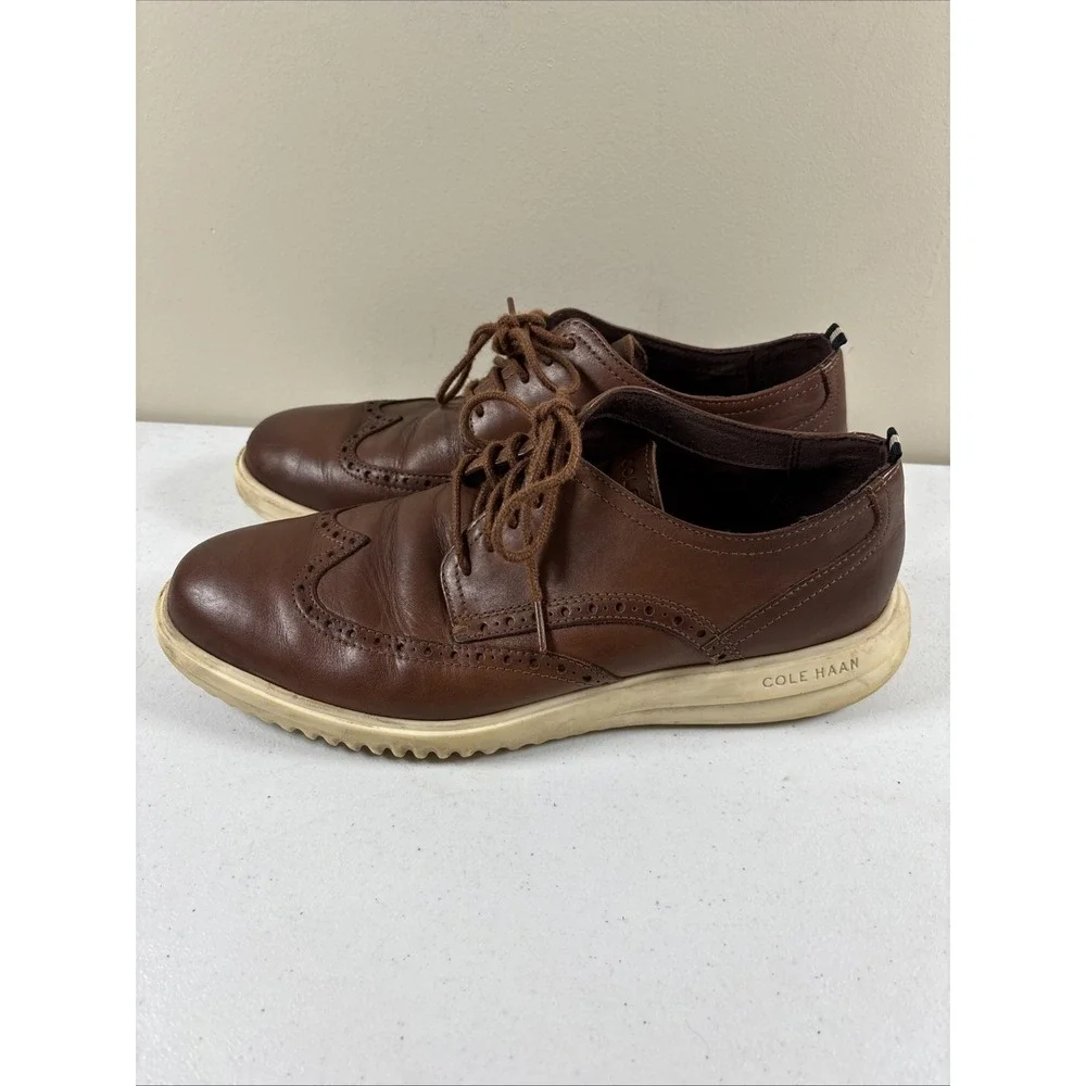 Cole Haan Leather Wingtip Oxford Dress Shoes Brown White Sole Mens 9M